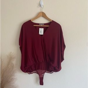 ✨Maroon Oversized Drapey Blouse Bodysuit Size L NWT